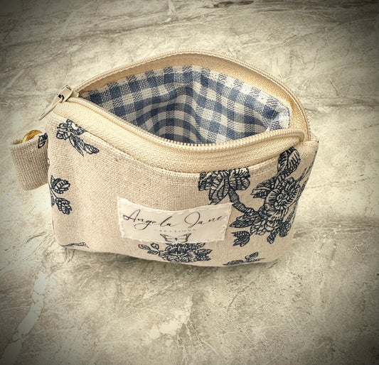 Beige Blue Floral Coin Purse. (😄. Uk. FREE DELIVERY)