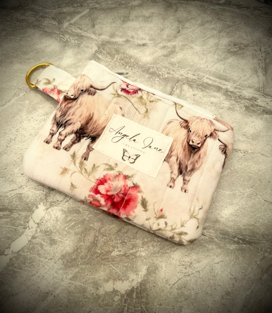 Floral Highland Cow. Coin Purse.        (😄. Uk. FREE DELIVERY)