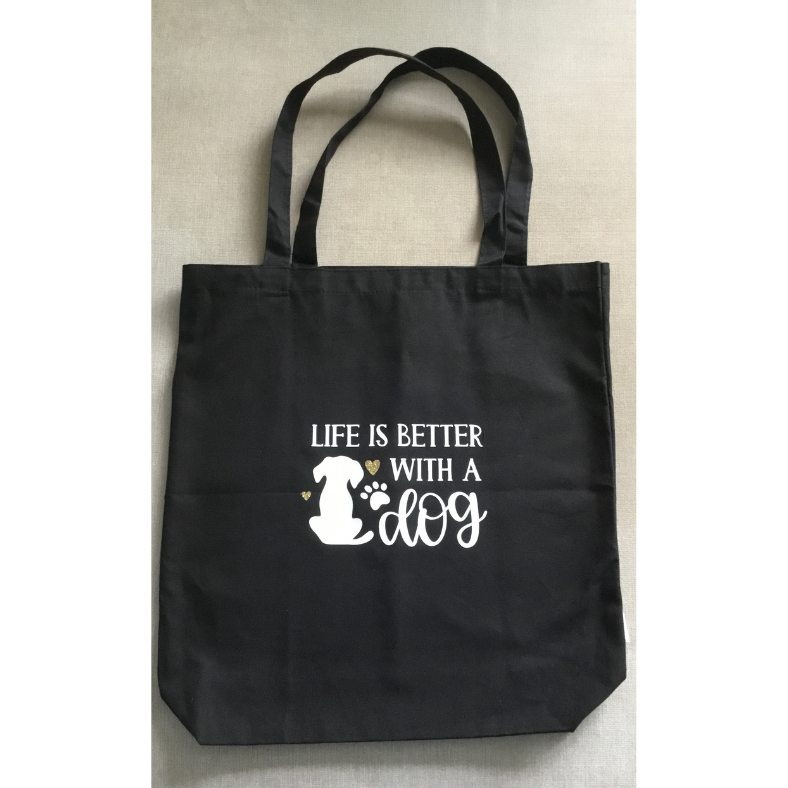 Life is better , Black large canvas tote bag