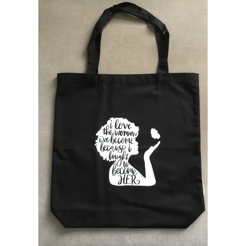 Love yourself, Black large canvas tote bag